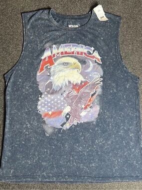 Mens Sleeveless Graphic Tee - Black with American Eagle Print